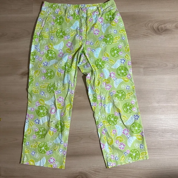 Lilly Pulitzer Crop Pants Green 6 Women Tropical Fruit Floral Print Stretch - Image 14