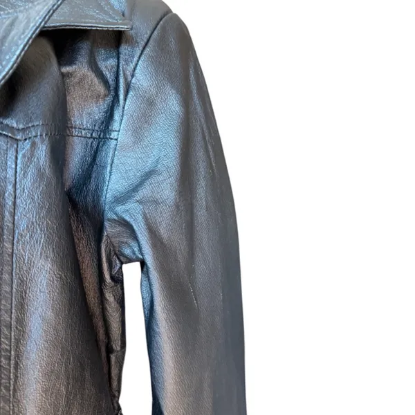 Oscar Piel 100% Leather Belted Button Front Black Coat‎ Jacket Sz M - Image 9