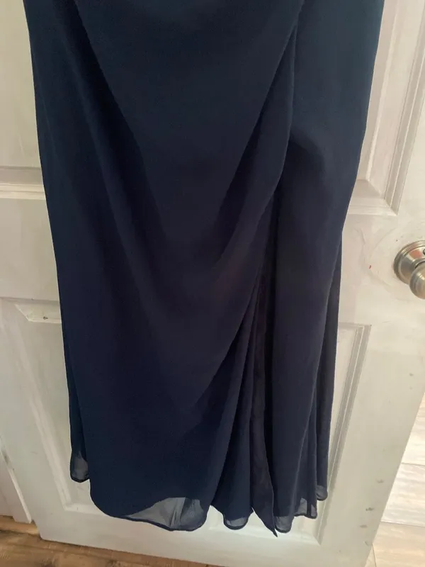 Gather & Gown Size 12 Navy Formal Gown Sweetheart Ruched Chiffon Wedding Guest - Image 5