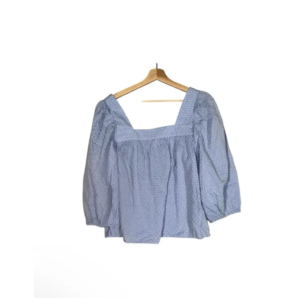 NEW Caslon Popover Blouse Top Womens Sz SBlue Cotton Dots Square Neck Holiday - Image 2