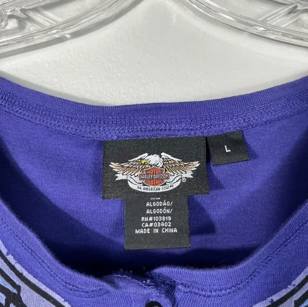 Harley-Davidson Y2K Henley Purple Eagle Graphic Fitted Long Sleeve Top Large L - Image 3