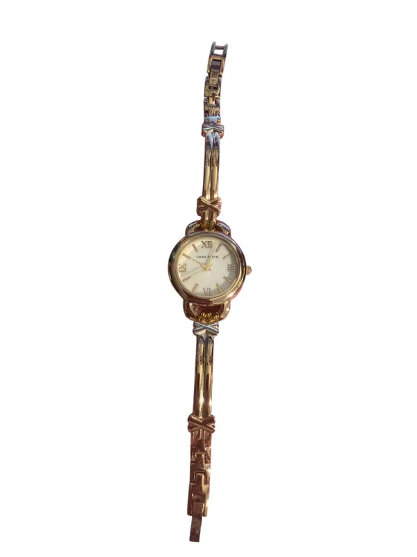 Anne Klein Gold Tone Bracelet Watch Roman Numerals Fold Over Clasp 6.5" *READ - Image 3