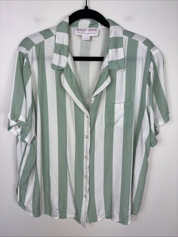 Birdy Grey Eddie Striped Pajama Set Women’s Large Sage Green Shorts Top - Image 3