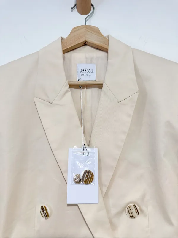 NWT Misa Los Angeles Viva Blazer Cream Stretch Cotton Double Breasted Blazer M - Image 9