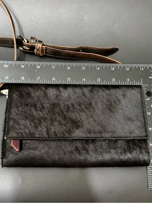 FREEBIRD By Steven Lola Black Calf Hair Leather Wallet Clutch Crossbody Bag - Image 11