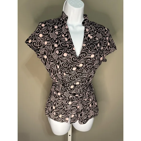 Millenium Black Pink Swirl Blouse Top Short Sleeve S Retro Indie‎ Twee Y2K 90's - Image 3