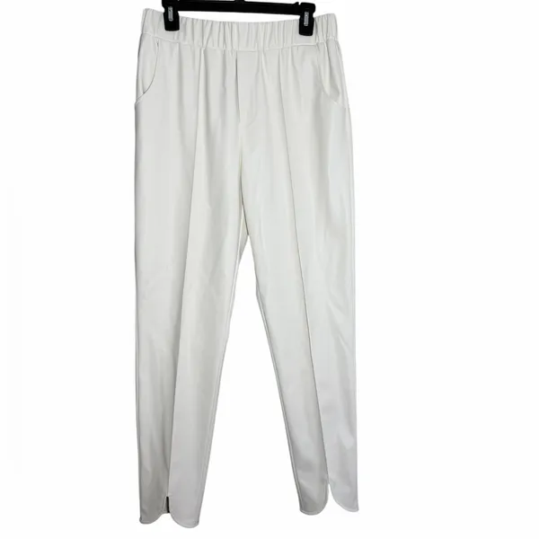S’EDGE Hilton Pants White Straight‎ Leg Scalloped Hem Pants Medium - Image 2