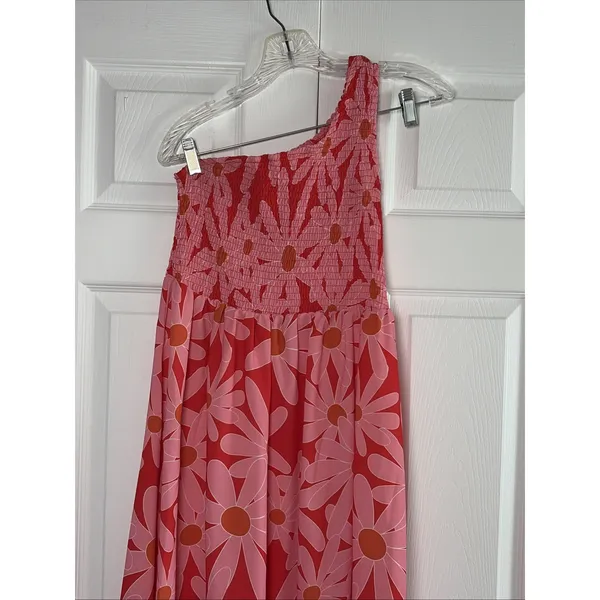 Anna Kaci One Shoulder Smocked Maxi Dress Womens Size Large Pink Red Floral - Image 2