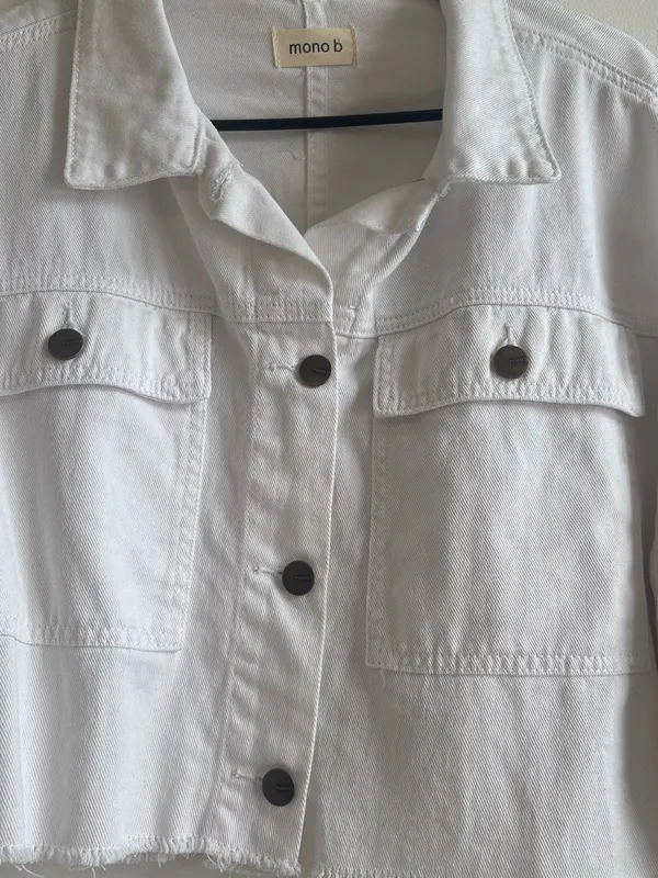 Mono B White Cropped Denim Jacket Size L - Image 2