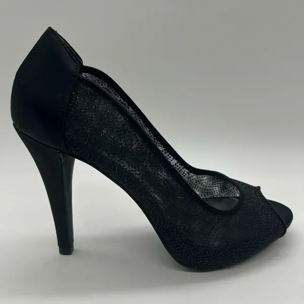 Style & Co Naveah Black Glitter Mesh Peep Toe Heels Party Sparkly Women 6.5‎ - Image 3