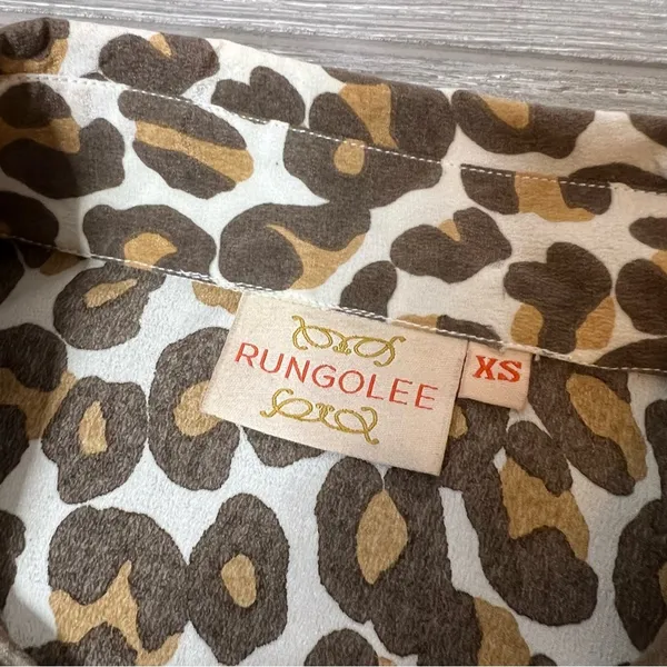 Rungolee leopard print shirt dress tie waist‎ sleeve sz XS - Image 5