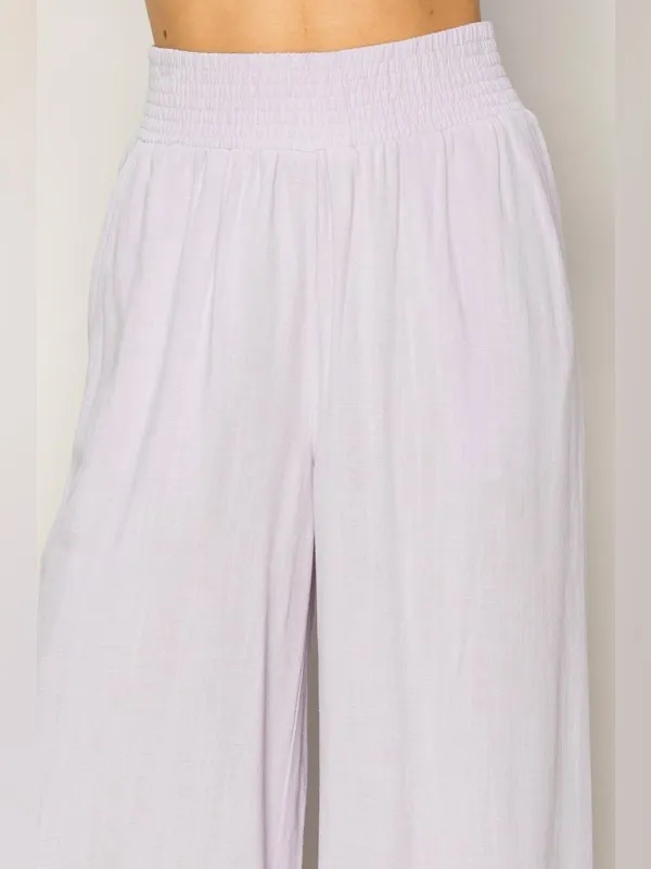 HYFVE Lavender Wide-Leg Smocked Waist Pants Pockets Large - Image 2