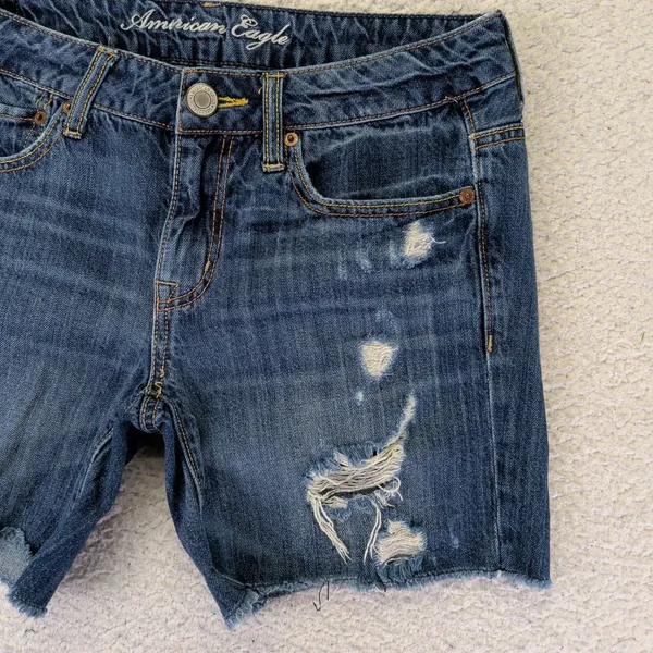 American Eagle Womens Distressed‎ Denim Cut Off Shorts Dark Wash Size 2 Cotton - Image 3