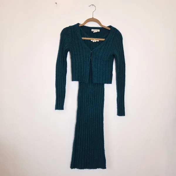 Happily Grey Sweater Dress Cardigan Set Aqua Teal Blue Cozy Loungewear Preppy S - Image 7