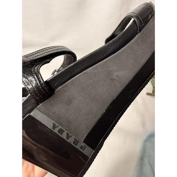 Prada Black Patent Leather Strap Sandal Shoes Wedges Size US 6.5 Y2K Festival - Image 11