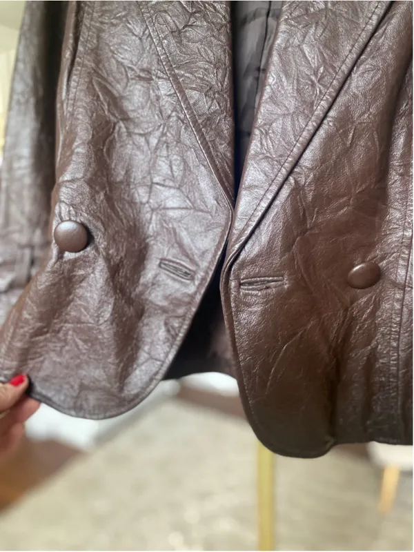 Vintage Leather Double Breasted Jacket Belted Coat Quiet Luxury Parisian 90s 80s - Image 6