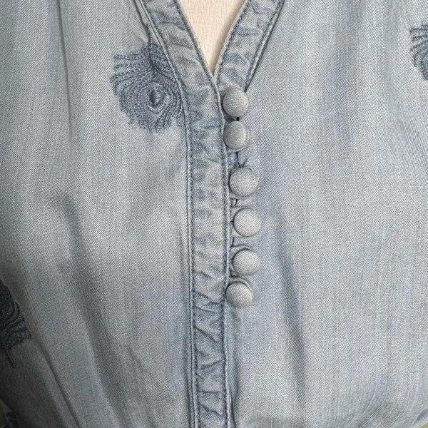 Anthropologie Holding Horses Chambray Embroidered Mini Dress XS - Image 11