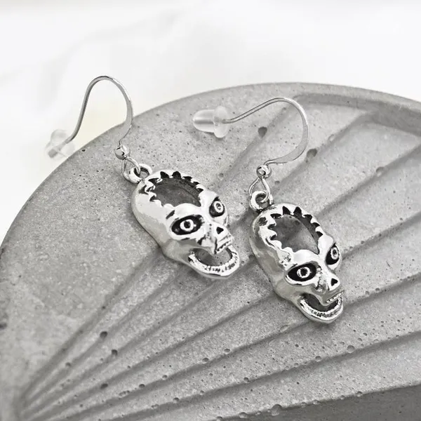 Punk Scary Skull Earrings Silver - Image 2