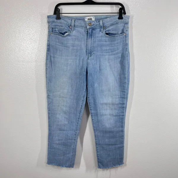 Paige Hoxton Slim Crop Jeans Women's‎ Size 31 Light Wash Denim Frayed Hem - Image 2