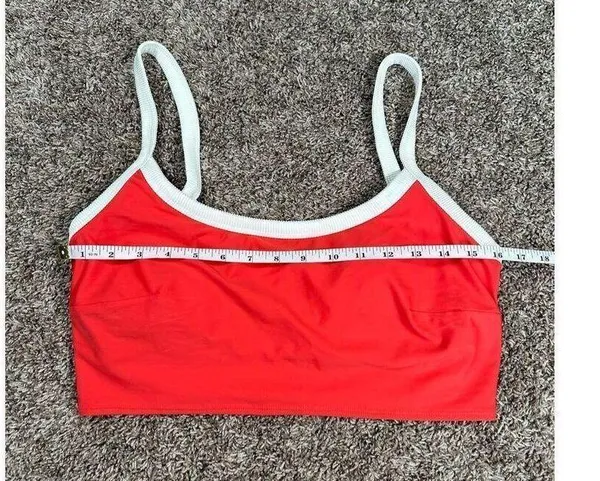 aerie bikini swim set red white ribbed scoop neck longline matching set L - Image 9