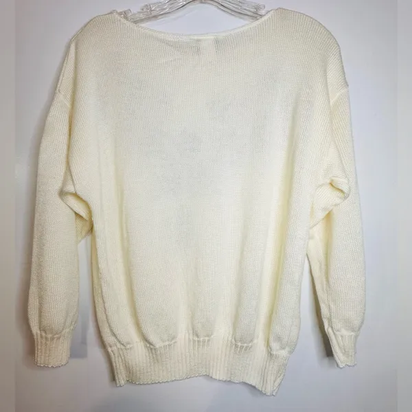 Vintage Kenneth Too‎ Ivory Aztec Pullover Sweater Turquoise Embellished Sz S/M - Image 4