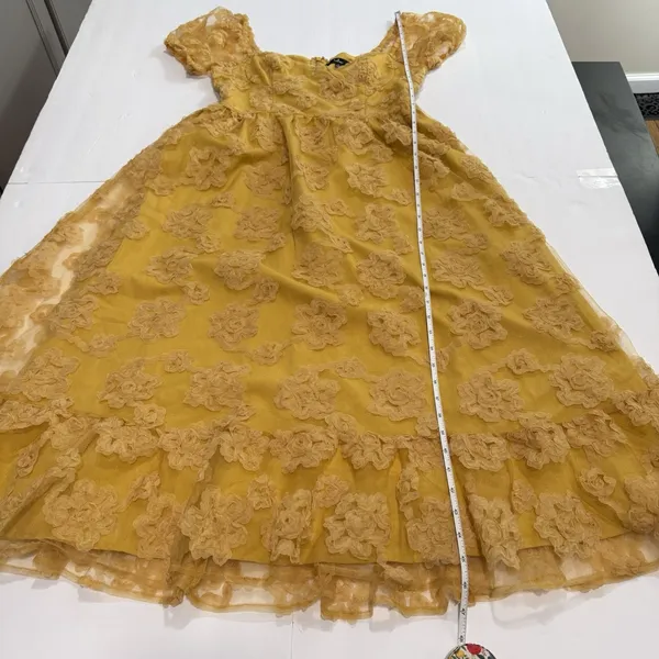 Lulus Notable Elegance Yellow Mesh‎ Floral Bustier Midi Dress Size LARGE Whimsy - Image 12