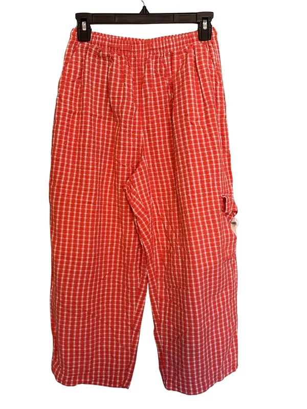 Vintage 90s Red Gingham Cotton Capri Pants Wide Leg Cottagecore Picnic L - Image 2