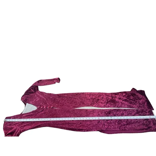 Crushed Velvet Maxi Dress Burgundy Deep VNeck Button Front Gold Sparkle Lining S - Image 6