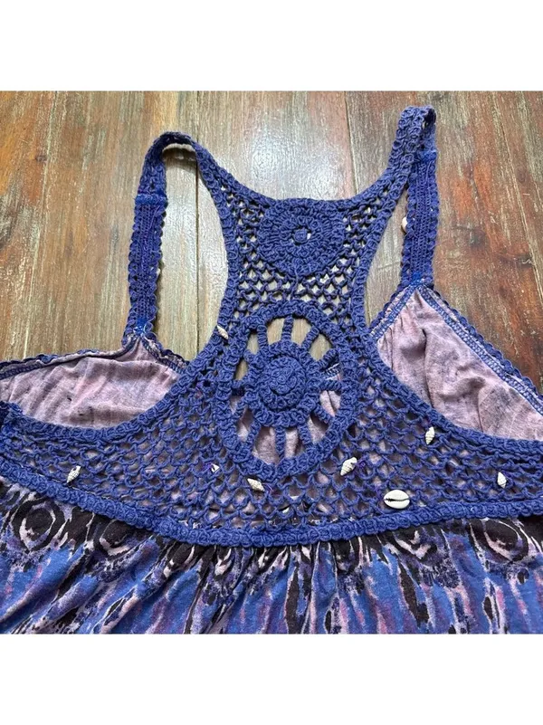 Free People Purple Ikat Crochet Back Tank Top M - Image 10