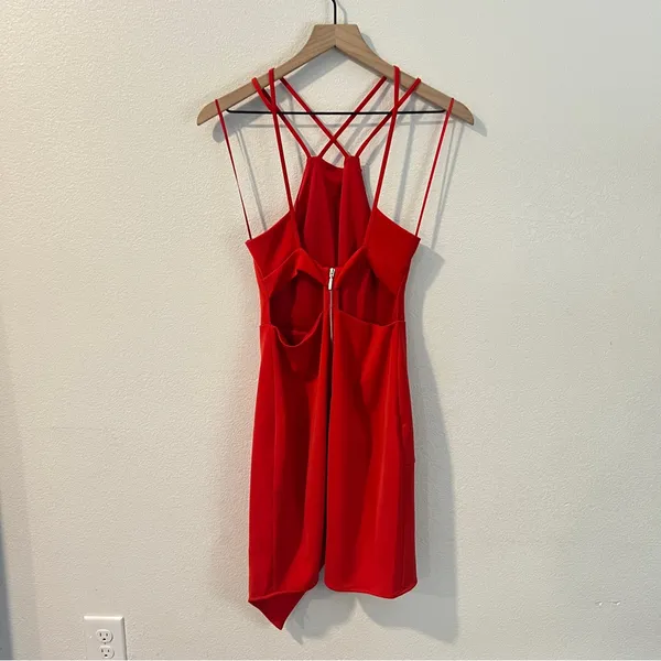 Express Red Asymmetrical Wrap Style Strappy Cutouts Mini‎ Dress Size 2 - Image 5