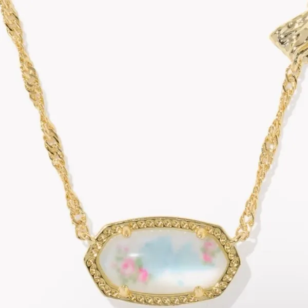 Kendra Scott x LoveShackFancy Gold Bow Elisa Necklace Pastel Blue Rosa Beux - Image 6