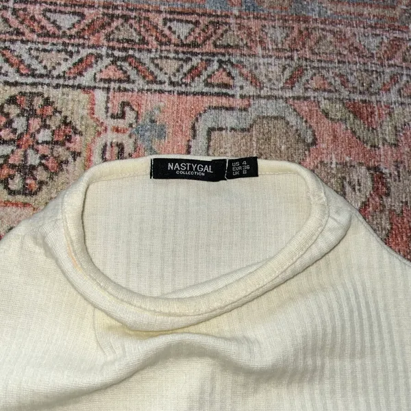 Nasty Gal cream ruched side tie high neck tank - Image 2