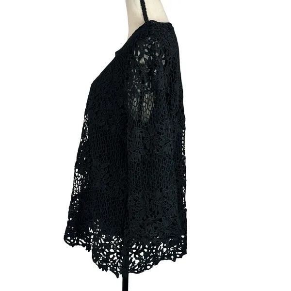 Alfred Dunner X-Large Top Floral Crochet Overlay 3/4 Flare Sleeves Stretch Black - Image 7