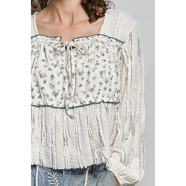 POL Square Neck Lace Long Balloon Sleeve Top - Medium‎ - Image 6