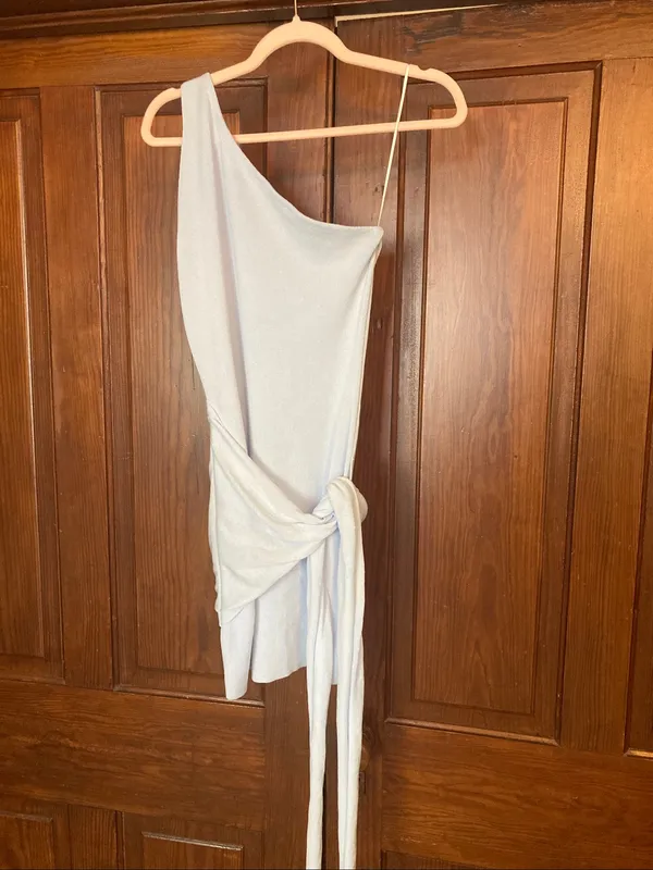 wild fable One-Shoulder Light Blue Knit Bodycon Mini Dress with Side Tie - Image 2