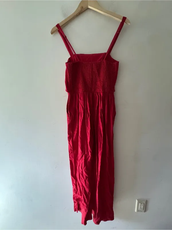 Abercrombie & Fitch Tie Front Red Jumpsuit Smocked Back Wide Leg - Image 5