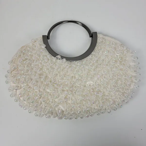 Vintage Womens Iridescent Crystal Hand Bag White Chandelier Beaded Evening Purse - Image 12