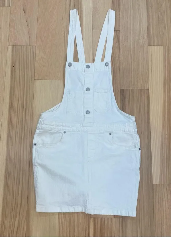 Levi’s White denim overall dress Sz S with pockets #denimdress - Image 2
