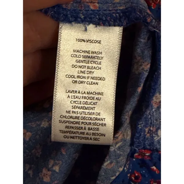 Beach Lunch Lounge Blue Red White Floral Button Up Blouse Size Small (6681) - Image 5
