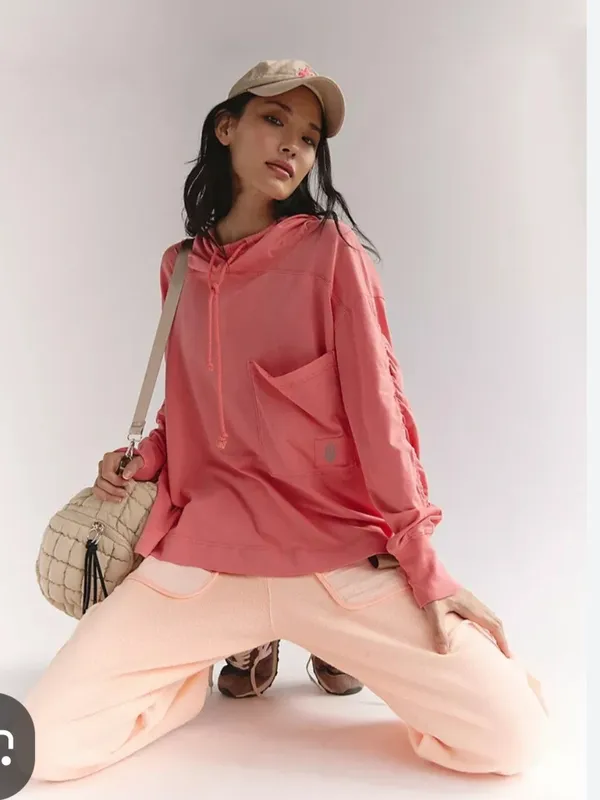 FP Movement by Free People Coral Drawstring Pullover Hoodie Xl - Image 2