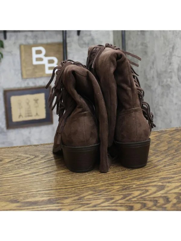 Universal Thread Patsy Tall Fringe Western Boots Cowgirl Chocolate Brown 8.5M - Image 5