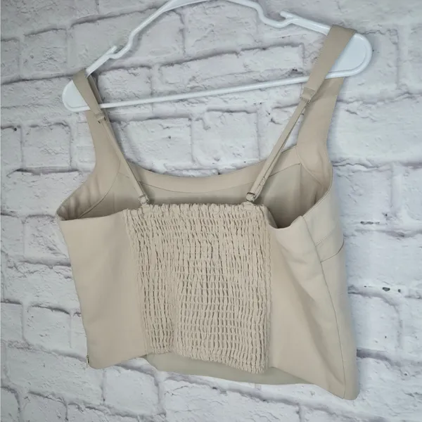 Abercrombie Fitch Tailored Corset Crop Top Size L Beige Tan Smocked Side Zip - Image 6