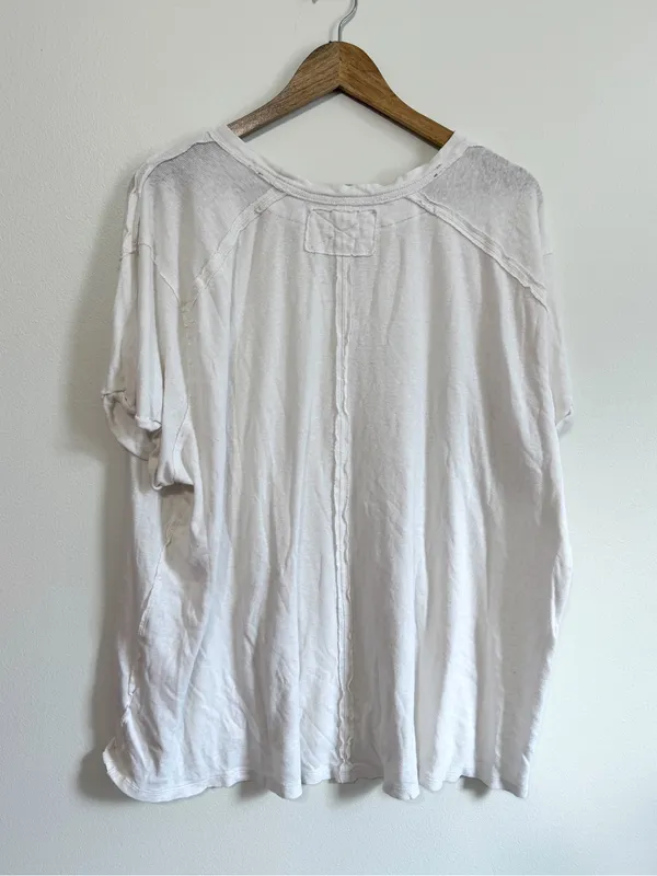 Free People We the Free White Tee Size XL Linen Cotton Shirt Top - Image 5