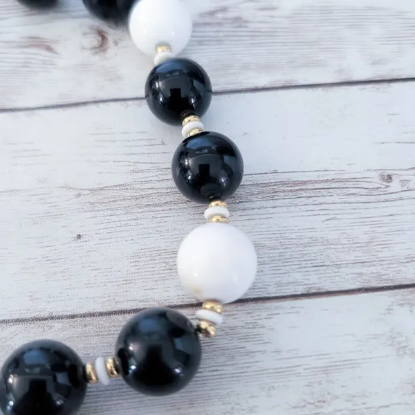 Vintage Monet Necklace Chunky Statement Black, White, Gold Tone - Image 3