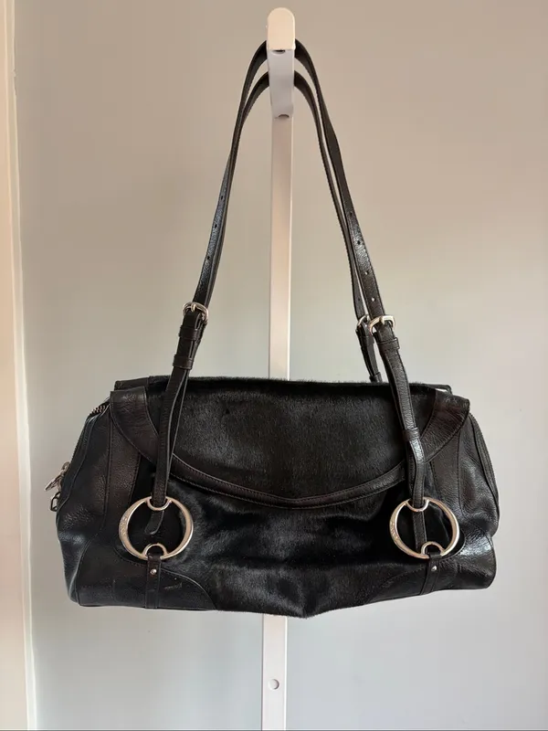 DKNY Y2K Black Leather & Haircalf Shoulder Bag - Image 2
