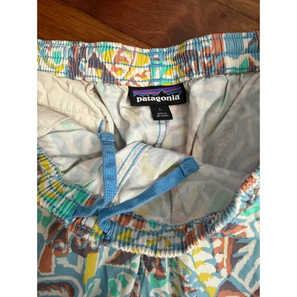 Patagonia Womens Baggies Shorts Abstract Geometric Print Blue Yellow Large - Image 5