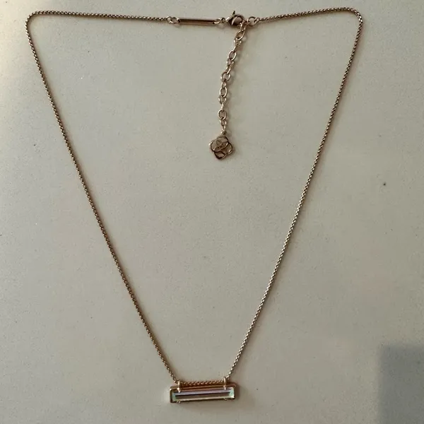 Kendra Scott Leanor Rose Gold Chain Dichroic Glass Rainbow Bar Pendant Necklace - Image 5