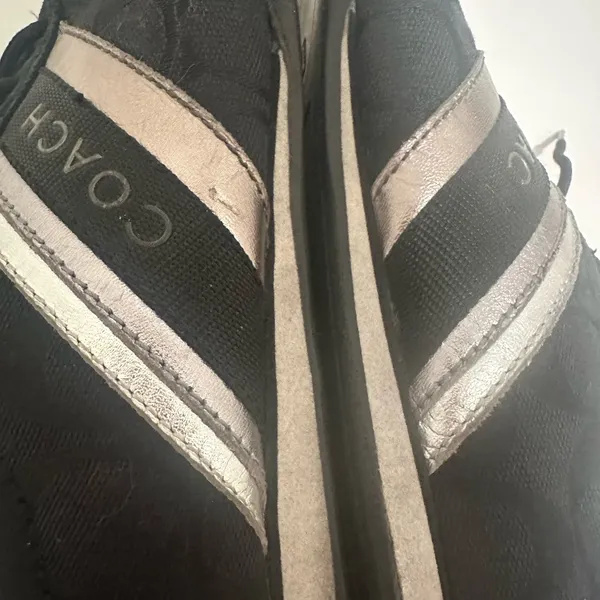 Coach Jayme Sneaker Signature Black Canvas Silver Leather Trim Size 10 - Image 9