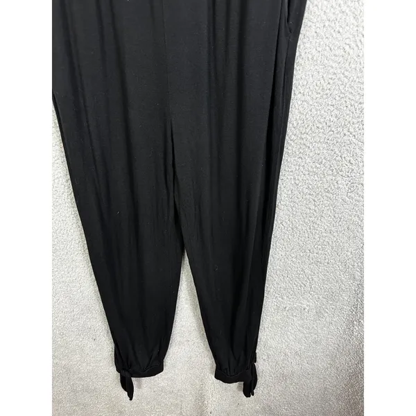 Loft Beach Jumpsuit Womens‎ M Black Surplice V-Neck Tie Ankle Tapered Leg Casual - Image 3