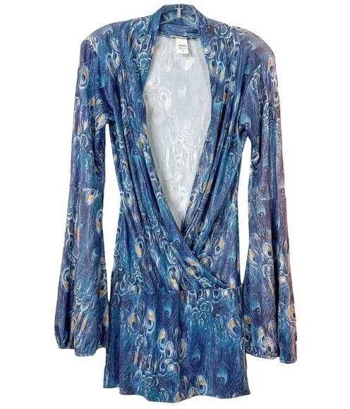 NWOT Savee Laguna Beach Women's Peacock Feather Mini Dress Multicolor Small - Image 2